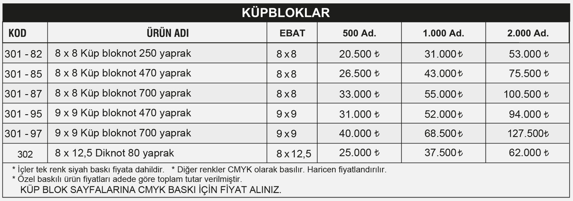 fiyat listesi